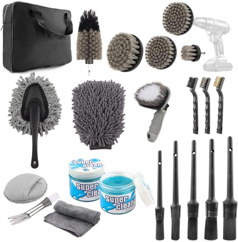 Photo 1 of 
Car Detailing Drill Brush Set - Drill Brush Set with Cleaning Gel Wash Mitt Sponge, Car Windshield Cleaning Tools Kit for Exterior Interior Carpet Wheels