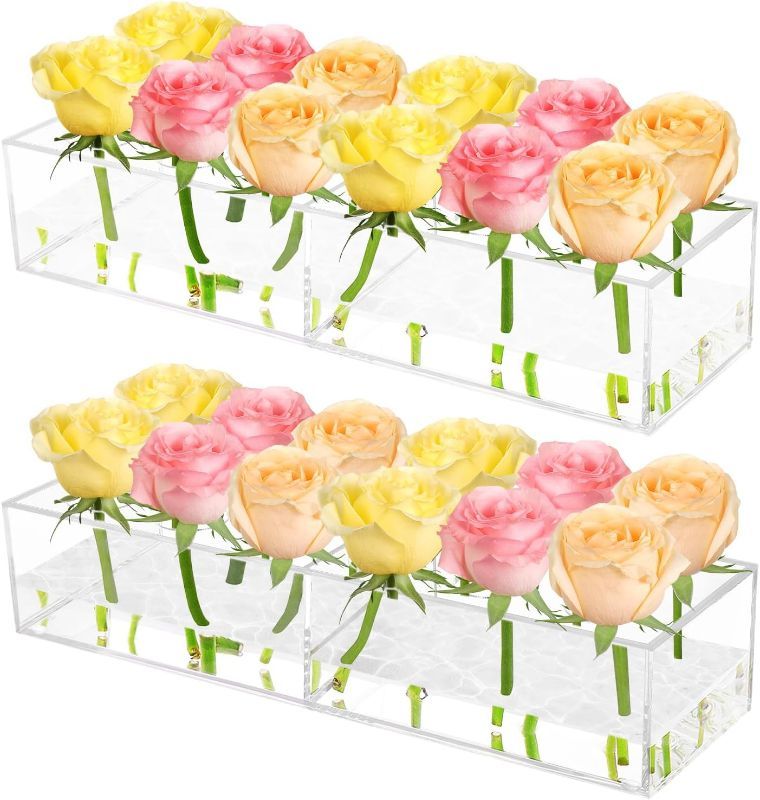 Photo 1 of 
2Pcs Rectangular Flowers Vases Clear Acrylic