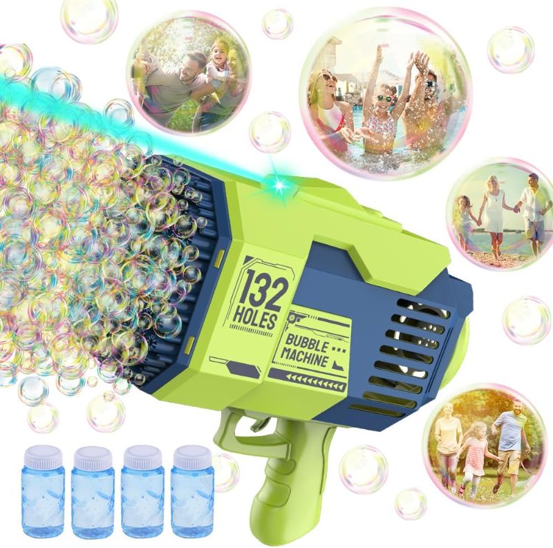 Photo 1 of Bubble Gun - 132 Holes Bubble Machine Gun, Bubble Blower with Colorful Lights, Summer Toys for Toddlers Kids Adults Summer Party Favors Outdoor Pool Toys (Cyan)