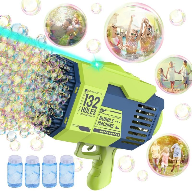 Photo 1 of 
Bubble Gun - 132 Holes Bubble Machine Gun, Bubble Blower with Colorful Lights, Summer Toys for Toddlers Kids Adults Summer Party Favors Outdoor Pool Toys (Cyan)