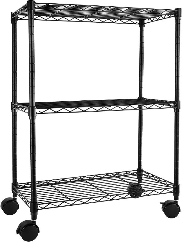 Photo 1 of 
Simple Deluxe Heavy Duty 3-Shelf Shelving with Wheels, Adjustable Storage Units, Steel Organizer Wire Rack, Black
