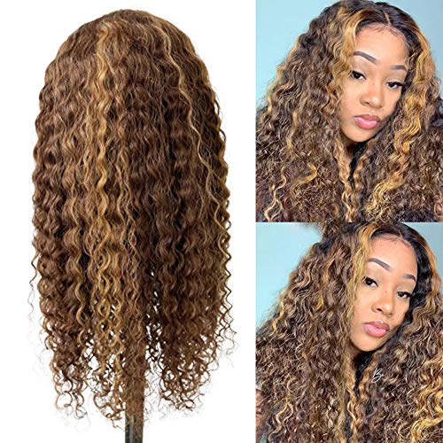 Photo 1 of 
Highlight Lace Front Human Hair Wig 4/27 Blonde to Brown Brazilian Remy Hair Long 24Inch Curly Hair 13x4x1 T Part Lace Front Wig Pre Plucked with Baby Hair