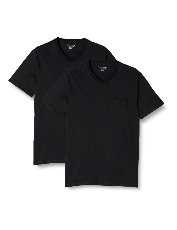 Photo 1 of Amazon Essentials Men's Slim-Fit Short-Sleeve V-Neck Pocket T-Shirt, Pack of 2, Large