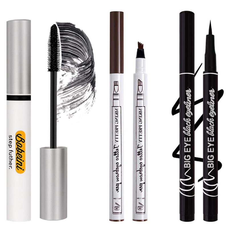 Photo 1 of 3 pcs Silk Fiber Mascara, Natural Waterproof Smudge-Proof (Dark Brown/Black)