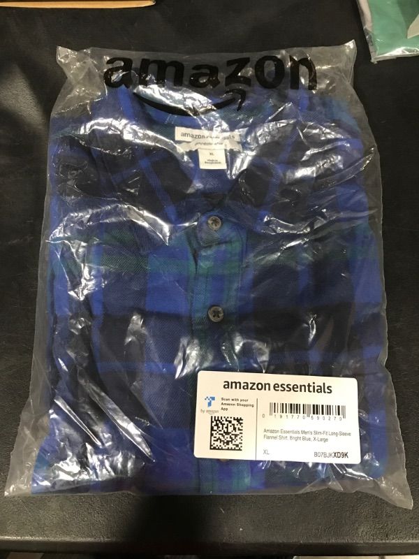 Photo 2 of Amazon Essentials Men's Slim-Fit Long-Sleeve Flannel Shirt X-Large, Bright Blue Plaid