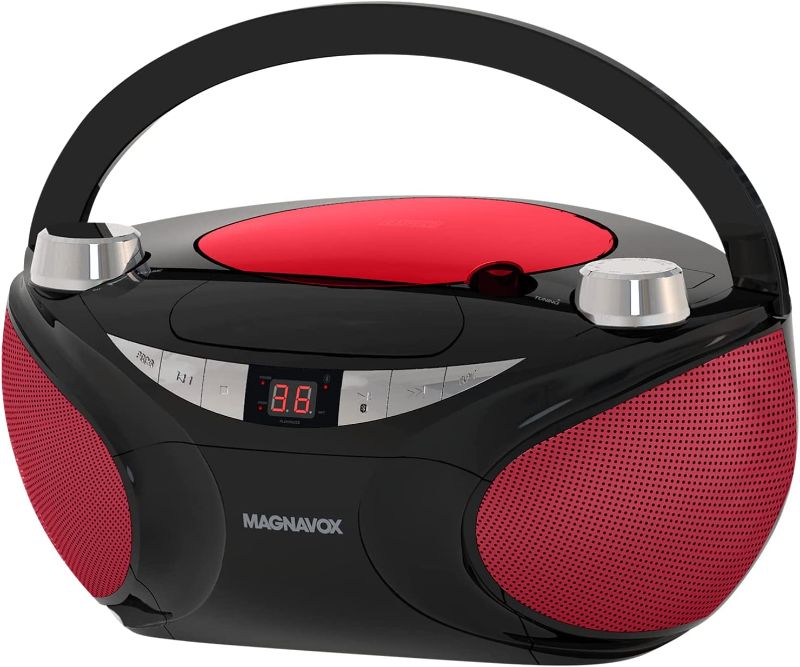 Photo 1 of Magnavox MD6949 Portable Top Loading CD Boombox with AM/FM Stereo Radio and Bluetooth Wireless Technology in Red and Black | CD-R/CD-RW Compatible | LED Display |
