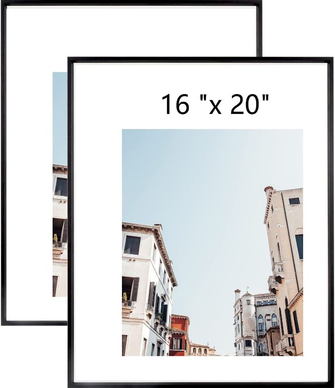 Photo 1 of 16x20 Aluminum Picture Frame - Plexiglass - Thin Edge - Black - 2 Packs - Wall Mounted - Hang Vertically & Horizontally
