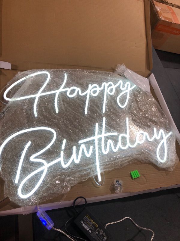 Photo 2 of Large Happy Birthday LED Neon Sign, 28 inches Personalized Neon Light Sign for Birthday Party Wall Decoration Bar Rave Home Decor Christmas Light Gifts(White) A-White