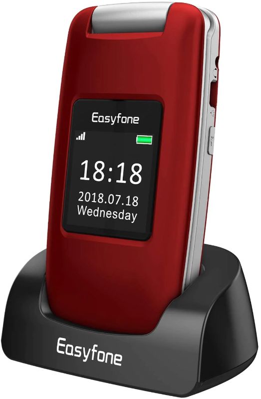 Photo 1 of Easyfone Prime A1 3G Unlocked Senior Flip Cell Phone, Big Button Hearing Aids Compatible Easy-to-Use Basic Cell Phone with Charging Dock(Red)
