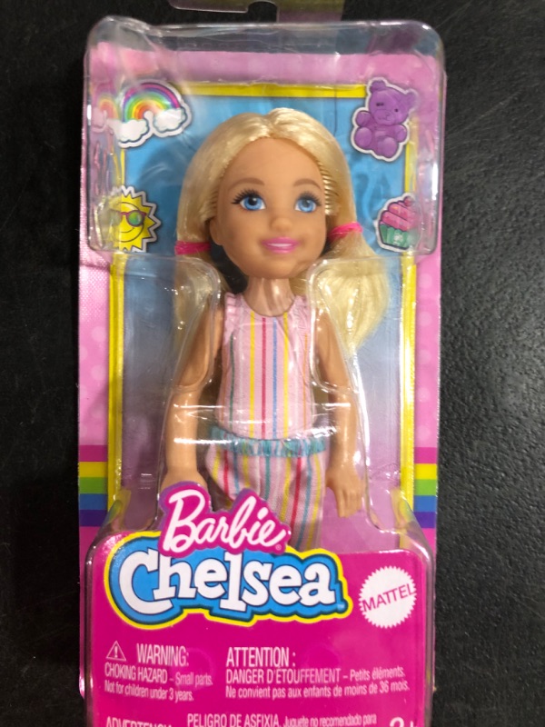 Photo 2 of Barbie Chelsea Doll (6-inch Blonde) Wearing Skirt with Striped Print and Pink Boots, Gift for 3 to 7 Year Olds