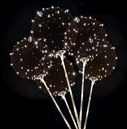 Photo 1 of 10 Pack LED Light Balloons, Warm White Clear Light Up Balloons with Sticks, Bobo Balloons With Light, Helium Balloons Sets led balloons light up balloons for party, Birthday, Wedding, Decor