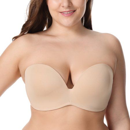 Photo 1 of Delimira Women S Plus Size Underwire Strapless Bras Slightly Lined Invisible Push up Seamless Plunge Bras
