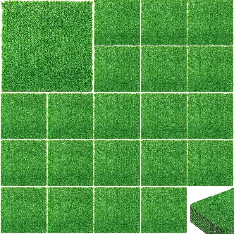 Photo 1 of 24 Pieces Synthetic Artificial Grass Turf Grass Square Shaped Mat 12 x 12 Inch Garden Grass Tiles Fake Grass Patches DIY Grass Decoration Miniature Grass for Craft Dogs Indoor Outdoor Lawn Decoration 