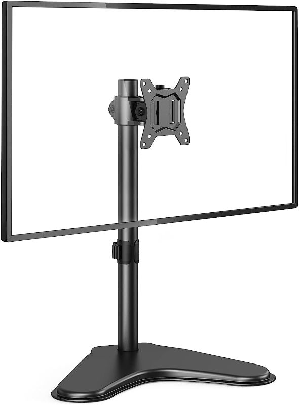 Photo 1 of HUANUO Single Monitor Stand, Free Standing Monitor Desk Stand for 13 to 32" Computer, Height Adjustable Monitor Mount Full Motion Swivel VESA 75x75mm/100x100mm Heavy Duty Steel Base up to 17.6 lbs https://a.co/d/dFCFw3J