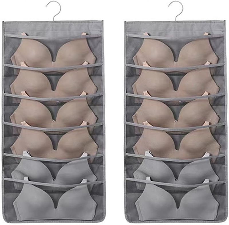 Photo 1 of Yllshengyu Bra Organizer Hanging Double Sided With Metal Hanger Mesh Pockets for Storage Bag for Bra Socks Underwear Underpants 1 Pack 6+6Pockets