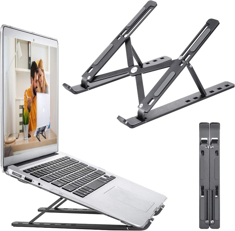 Photo 1 of ElebensQ Laptop Stand,Adjustable Ergonomic Portable Laptop Holder Riser,Foldable Computer Stand Compatible with 10-15.6-inch Laptop Stand Black 