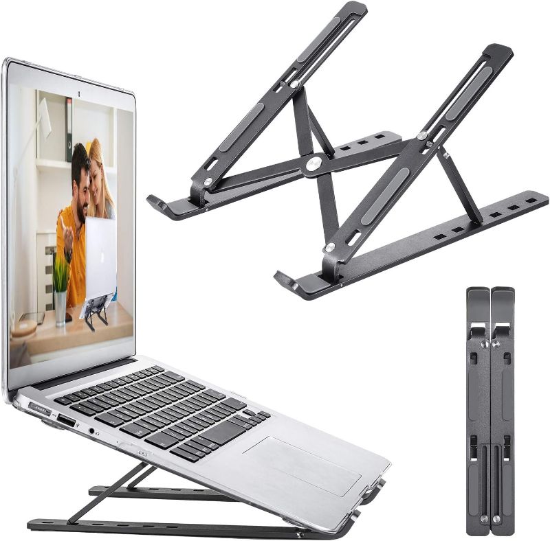 Photo 1 of ElebensQ Laptop Stand,Adjustable Ergonomic Portable Laptop Holder Riser,Foldable Computer Stand Compatible with 10-15.6-inch Laptop Stand Black