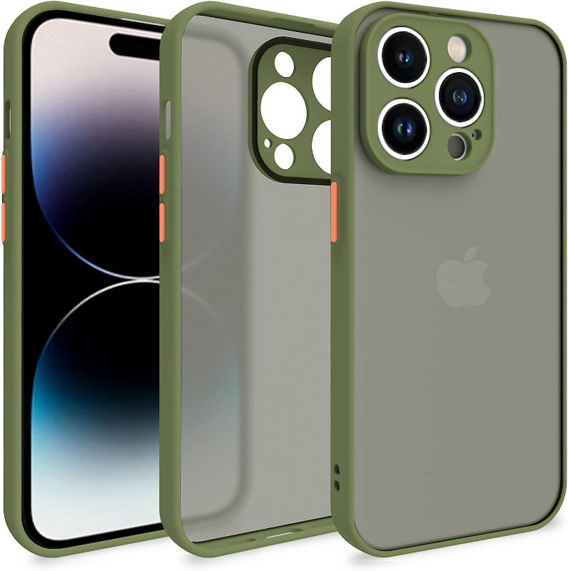 Photo 1 of Karrint Clear iPhone 14 Pro Case [Non-Yellowing] Translucent Matte Back Slim Thin Shockproof Protection Case for iPhone 14 Pro Phone Case Cover Green­ 
