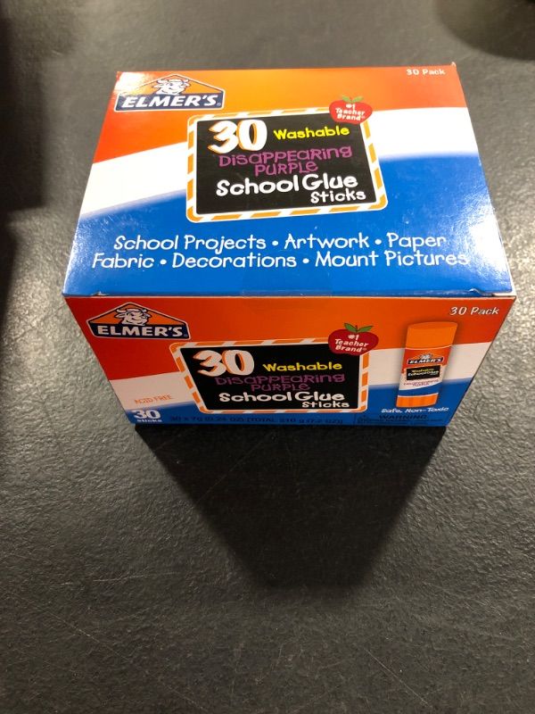 Photo 1 of Elmer's Disappearing Purple School Glue Sticks, Washable, 7 Grams, 30 Count 30 Count Standard Stick