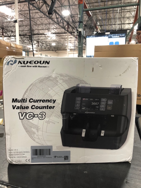 Photo 2 of NUCOUN VC-3 Money Counter Machine Mixed Denomination, Value Counting, CIS/UV/IR/MG/MT Counterfeit Detection, USD/Euro/CAD/MXN, Printer Enabled Bill Cash Counter for Business Matte Black?no Sn Reading?