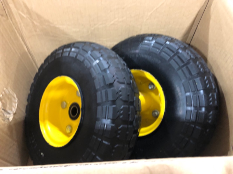 Photo 2 of 4.10/3.50-4 tire and Wheel,10" Flat Free Solid Tire Wheel with 5/8" Bearings,2.1" Offset Hub,for Gorilla Cart,Garden Carts,Dolly,Trolley,Dump Cart,Hand Truck/Wheelbarrow/Garden Wagon(2-Pack)