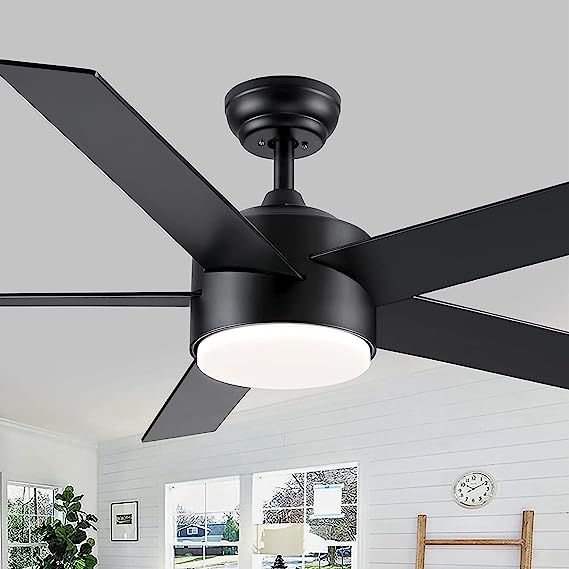 Photo 1 of 52 inch BLACK Ceiling Fan with Light, Ceiling Fans with Lights and Remote, 5 Blades Wooden Reversible Modern Ceiling Fan with Lights for Bedroom, Living Room, Patios (indoor or covered outdoor)