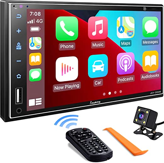 Photo 1 of Double Din Car Stereo Compatible with Apple Carplay, 7 Inch Full HD Capacitive Touchscreen - Bluetooth, Mirror Link, Backup Camera, Steering Wheel, Subwoofer, USB/SD Port, A/V Input, FM/AM Car Radio
