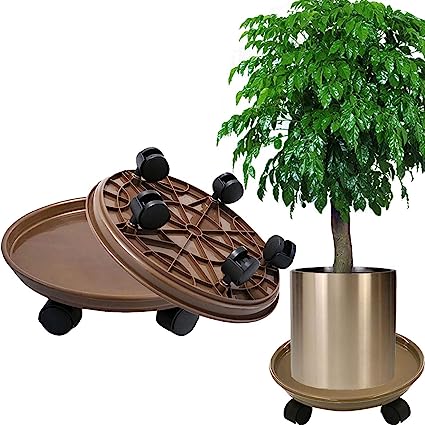 Photo 1 of 15inch Brown Rolling Plant Caddy, Heavy Duty Plant Stand with Wheels, Round Flower Pot Mover, Patio Garden Plant Saucer Planter Dolly Holder Wheels (1pcs)
