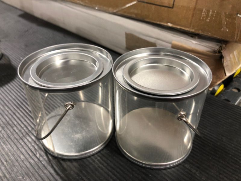 Photo 1 of Craft Mini Art-Style Clear Plastic Paint Can with Ears, Bail and Lid 2 PACK 
