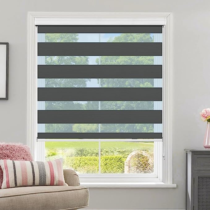 Photo 1 of Allbright Zebra Blinds Window Shades Dual Layer (58" W X 72" H, Grey) Striped Blinds Sheer Shades Light Control Day and Night Window Drapes Roller Shades for Windows Easy Installation