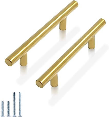 Photo 1 of  2 Pack Cabinet Handles (3 in 76mm CC) Brushed Gold Kitchen Cabinet Pulls Drawer Pulls Stainless Steel Dresser Pulls 8 Inch Length
