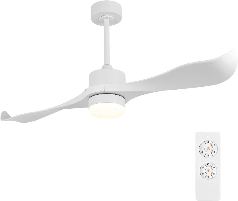 Photo 1 of 
WINGBO 52" DC Ceiling Fan with Lights and Remote, White Ceiling Fan, 2 Curved ABS Blades, 6-Speed Reversible DC Motor, Modern Ceiling Fan