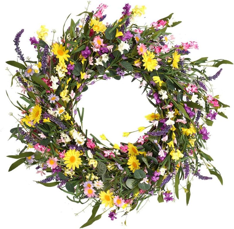 Photo 1 of 
Decor Wreath,24" Daisy and Lavender Wreath,Beautiful Artificial Spring and Summer Wreath Front Door or Home Decoration