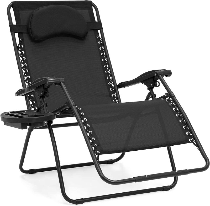Photo 1 of 
Best Choice Products Oversized Zero Gravity Chair, Folding Outdoor Patio Lounge Recliner w/Cup Holder Accessory Tray and Removable Pillow - Black