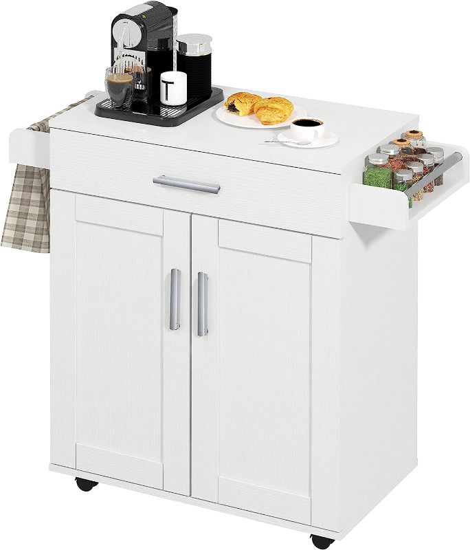 Photo 1 of 
Panana Kitchen Island on Lockable Wheels Cabinet with Storage Drawers Shelves Spice Rack Rolling Mobile Kitchen Trolley Cart Furniture White