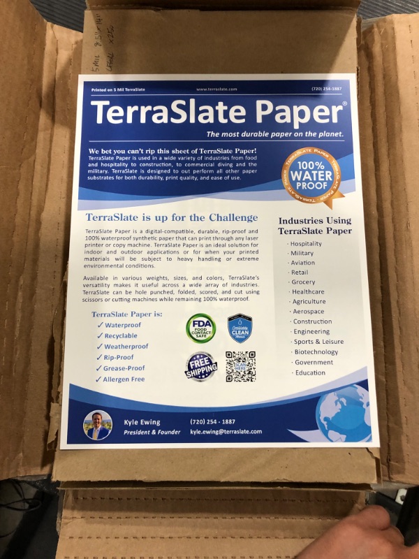 Photo 2 of TerraSlate Copy Paper Waterproof Laser Printer, Rain Weatherproof, 5 Mil, 8.5x11-inch, 250 Sheets