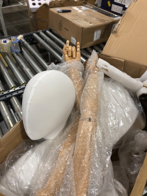 Photo 1 of Female Dress Form Mannequin Torso, Model Display Mannequin Body, with Detachable Head, Wooden Hands and Tripod Base Stand for Sewing Clothing Jewelry Display, Height Adjustable 47”-82” White