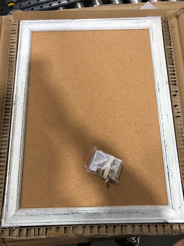 Photo 1 of Cork Board - 25" x 20" Large, Framed, White Bulletin Board for School, Home, Kitchen & Office Walls