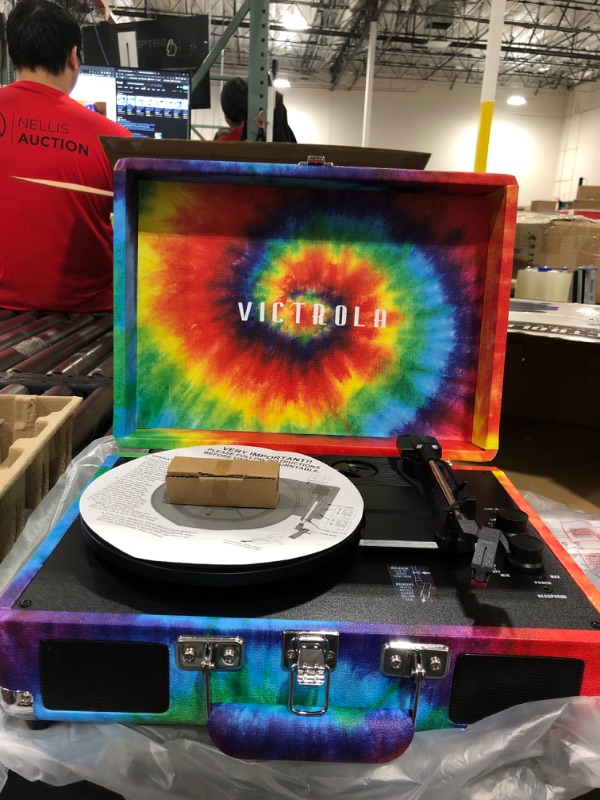 Photo 2 of Victrola Vintage 3-Speed Bluetooth Portable Suitcase Record Player with Built-in Speakers | Upgraded Turntable Audio Sound| Includes Extra Stylus | Tie Dye, 1SFA (VSC-550BT-TDY) Tie Dye Record Player