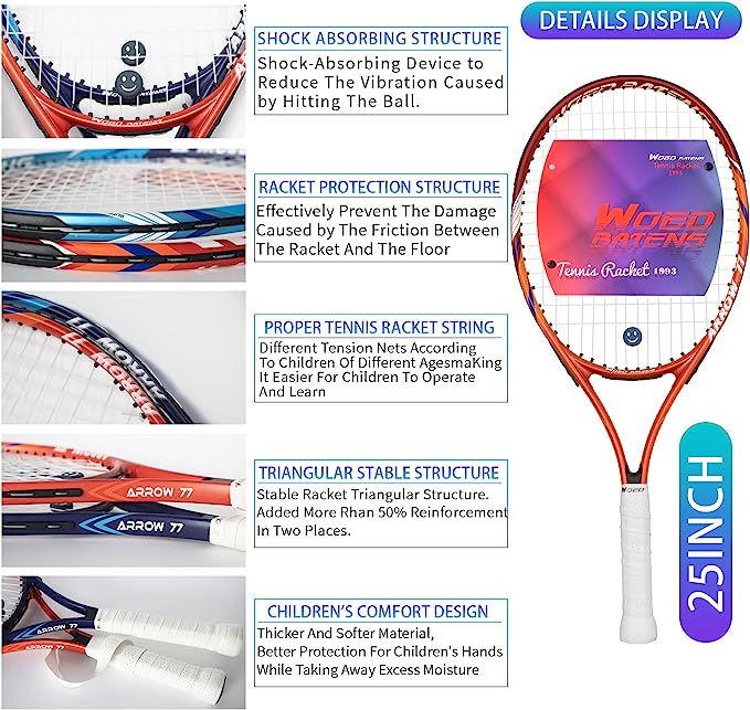 Photo 1 of 25" Kids Tennis Racket Junior/Youth Tennis Racquet with Tennis Ball Carry Bag Overgrips Vibrations Dampers…
