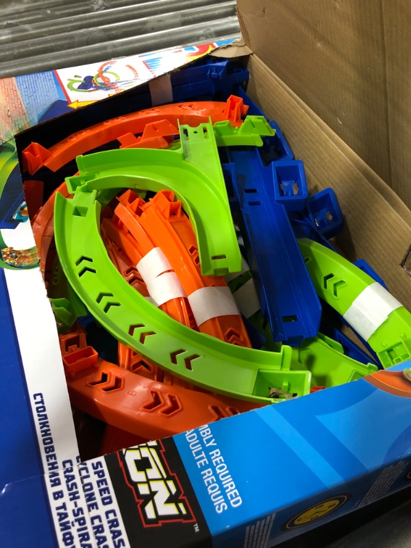 Photo 2 of ?Hot Wheels Track Set and 1:64 Scale Toy Car, 29" Tall Track with Motorized Booster for Fast Racing, Action Spiral Speed Crash Playset???? SHIPS IN OWN CONTAINER