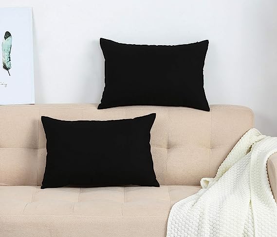 Photo 1 of  Cotton Solid Throw Pillow Covers, 12" x 18" , Black
