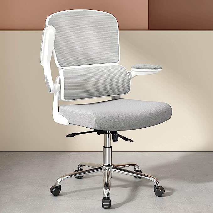 Photo 1 of Logicfox Ergonomic Office Chair, Comfortable Office Chair with Flip-up Arms, Adaptive Lumbar Support, Mesh Computer Chair with Thick Cushion, White Office Desk Chair with 90°-130° Tilt Function
