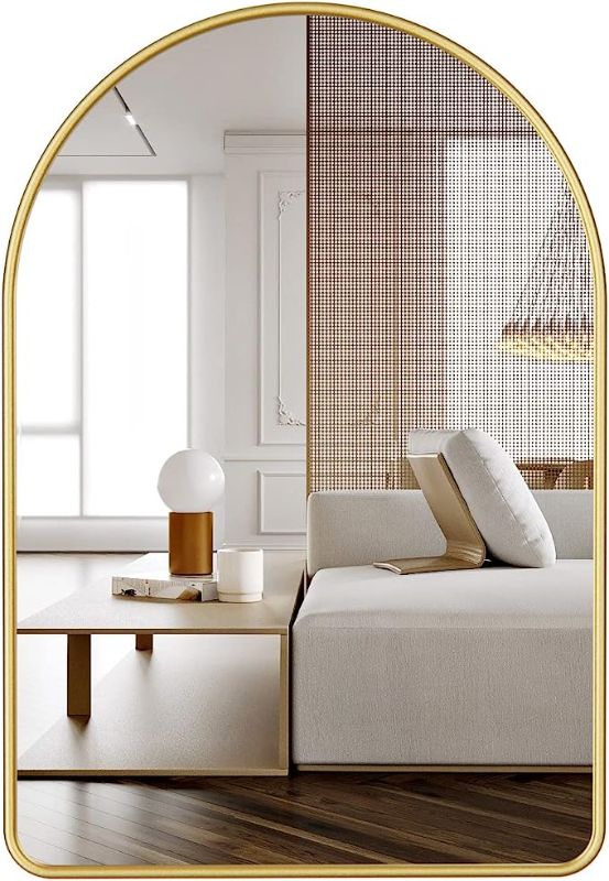 Photo 1 of 24"x36" Arched Wall Mirror, Gold Arch Mirror, Gold Bathroom Mirror, Gold Vanity Mirror with Metal Framed, Decorative Dressing Mirror for Bedroom, Living Room, Entryway
