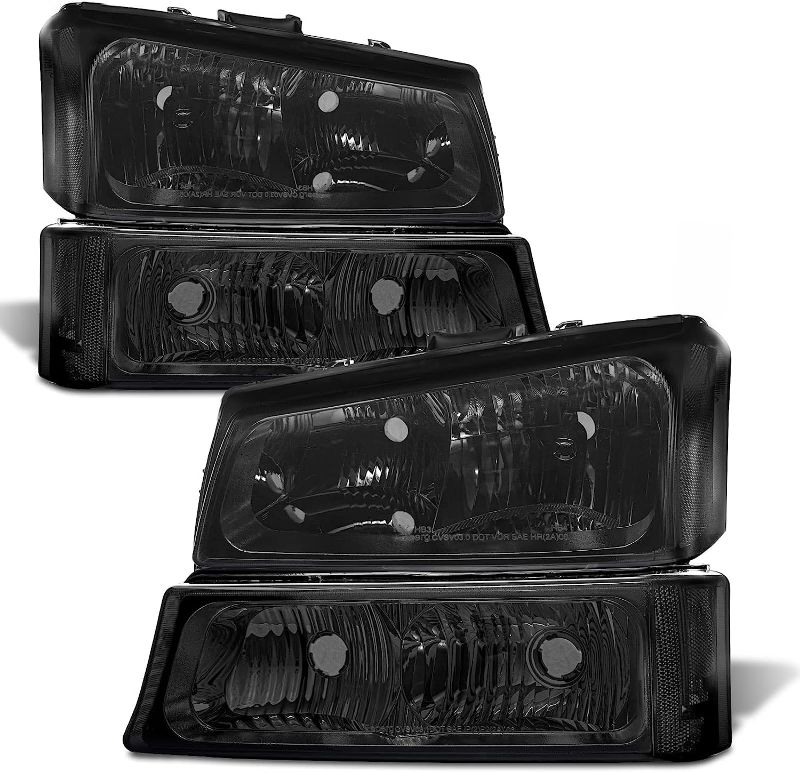 Photo 1 of ADCARLIGHTS for 2003 2004 2005 2006 Chevy Silverado Headlight Assembly compatible with 03-06 Silverado Avalanche 1500/2500/3500 Smoke Lens Chrome Housing with Clear Reflector Headlamp Replacement Pair 