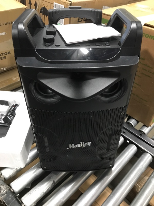 Photo 1 of Moukey Karaoke Machine with 2 UHF Wireless Microphones, Portable Bluetooth PA System Speaker, Lyrics Display Holder, Party Lights & Echo/Treble/Bass Adjustment Support TWS/REC/AUX/MP3/USB/TF/FM 2023 New 10" Karaoke Speaker