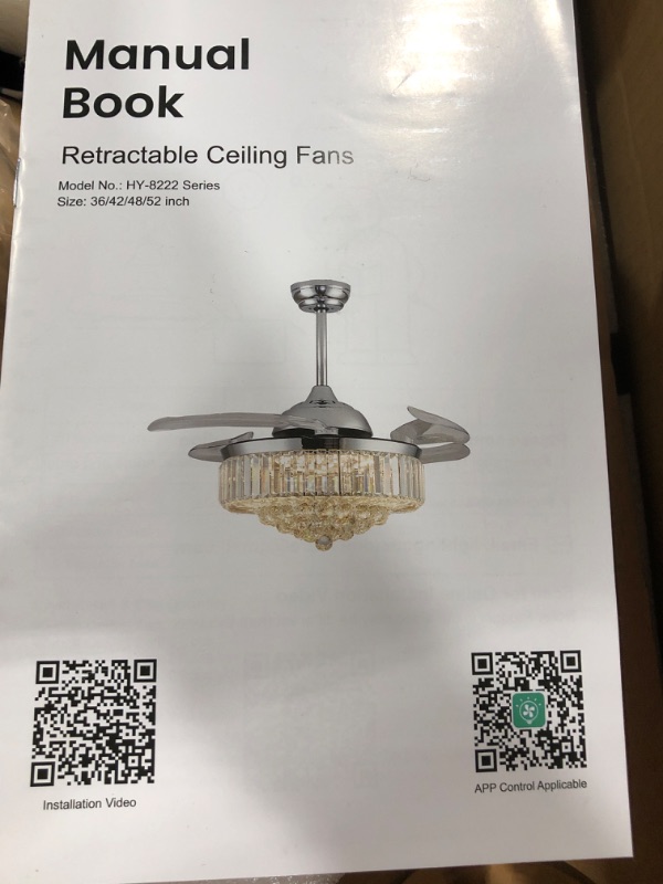 Photo 1 of Moooni 48" Retractable Crystal Ceiling Fans with Lights and Remote, APP Control Smart Ceiling Fan with Dimmable LED Light, Modern Gold Crystal Ceiling Fan Chandelier for Living, Dining Room, Bedroom 48 Inch  **STORE SEALED**