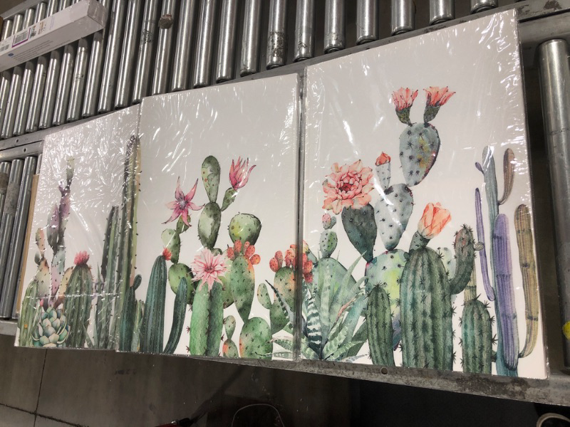 Photo 1 of 3 PIECE WALL DECOR, CATUS AND FLOWERS. UNKNOWN SIZE