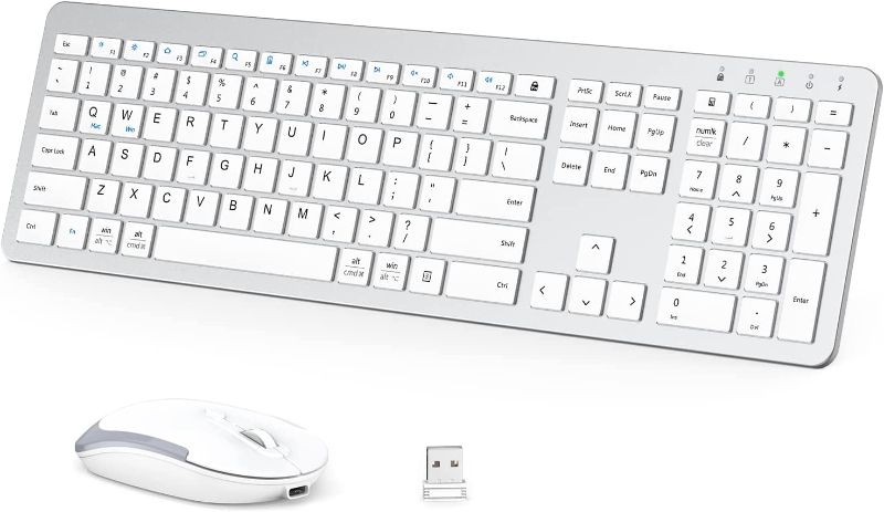 Photo 1 of iClever GK08 Wireless Keyboard and Mouse - Rechargeable, Ergonomic, Quiet, Full Size Design with Number Pad, 2.4G Stable Connection Slim Mac Keyboard and Mouse for Windows Mac OS Computer
