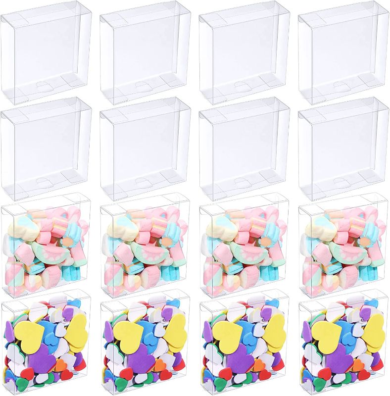 Photo 1 of 100 Pack Clear Boxes for Favors Plastic Clear Gift Box Transparent Clear Treat Boxes Candy Boxes Clear Cookie Boxes for Wedding Party Baby Shower Birthday Halloween Christmas (4 x 4 x 1.2 Inch)

